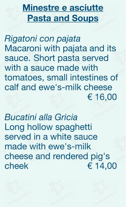 Menu bar per Checchino dal 1887 ristorante