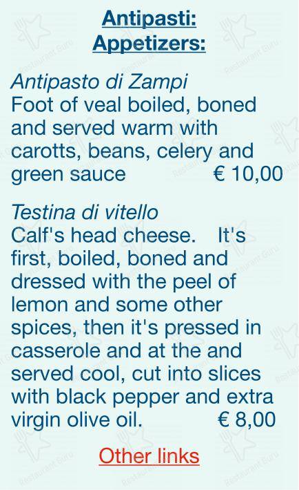 Menu bar per Checchino dal 1887 ristorante