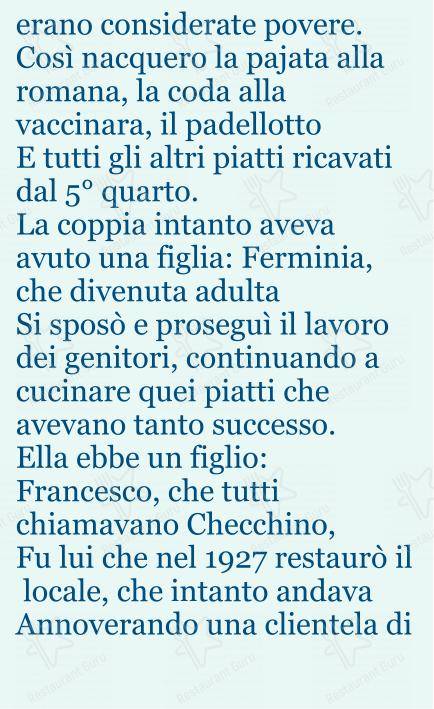 Checchino dal 1887 in Roma - Menu