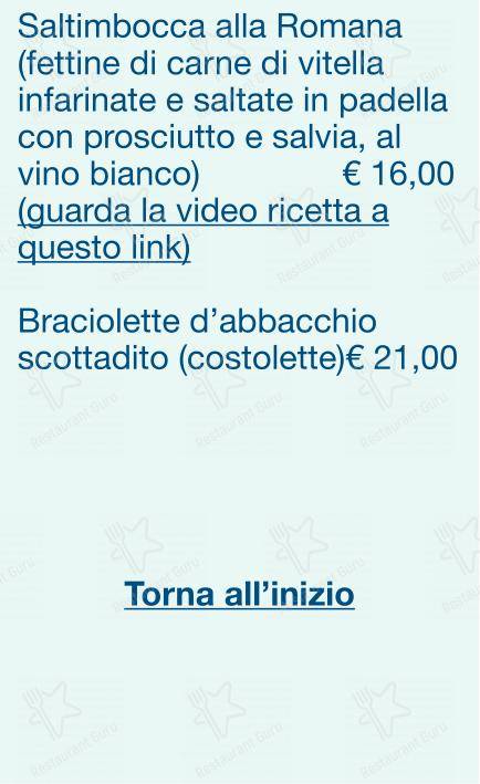 Menu per Checchino dal 1887 in Roma