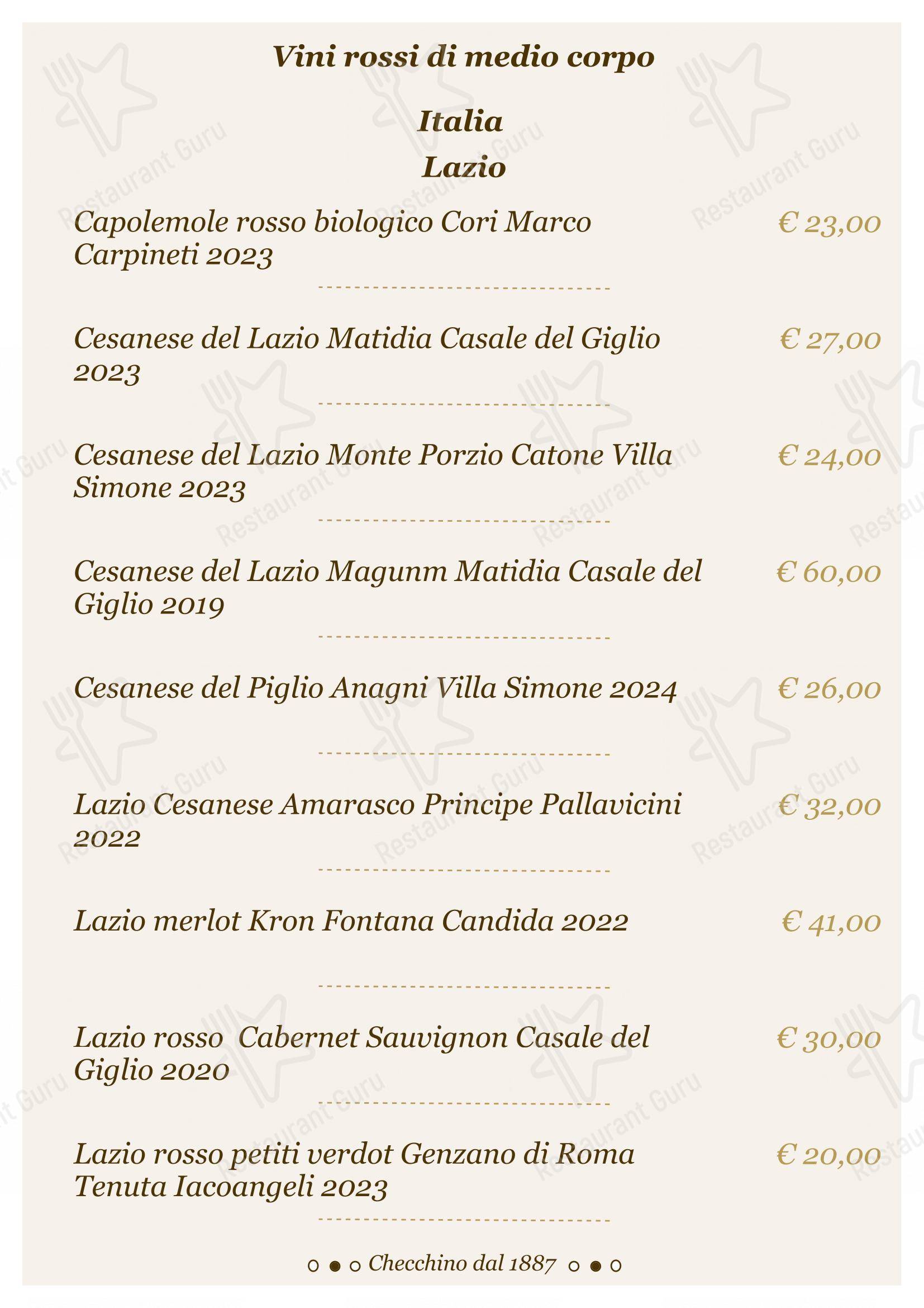 Lunch Menu per Checchino dal 1887 in Roma