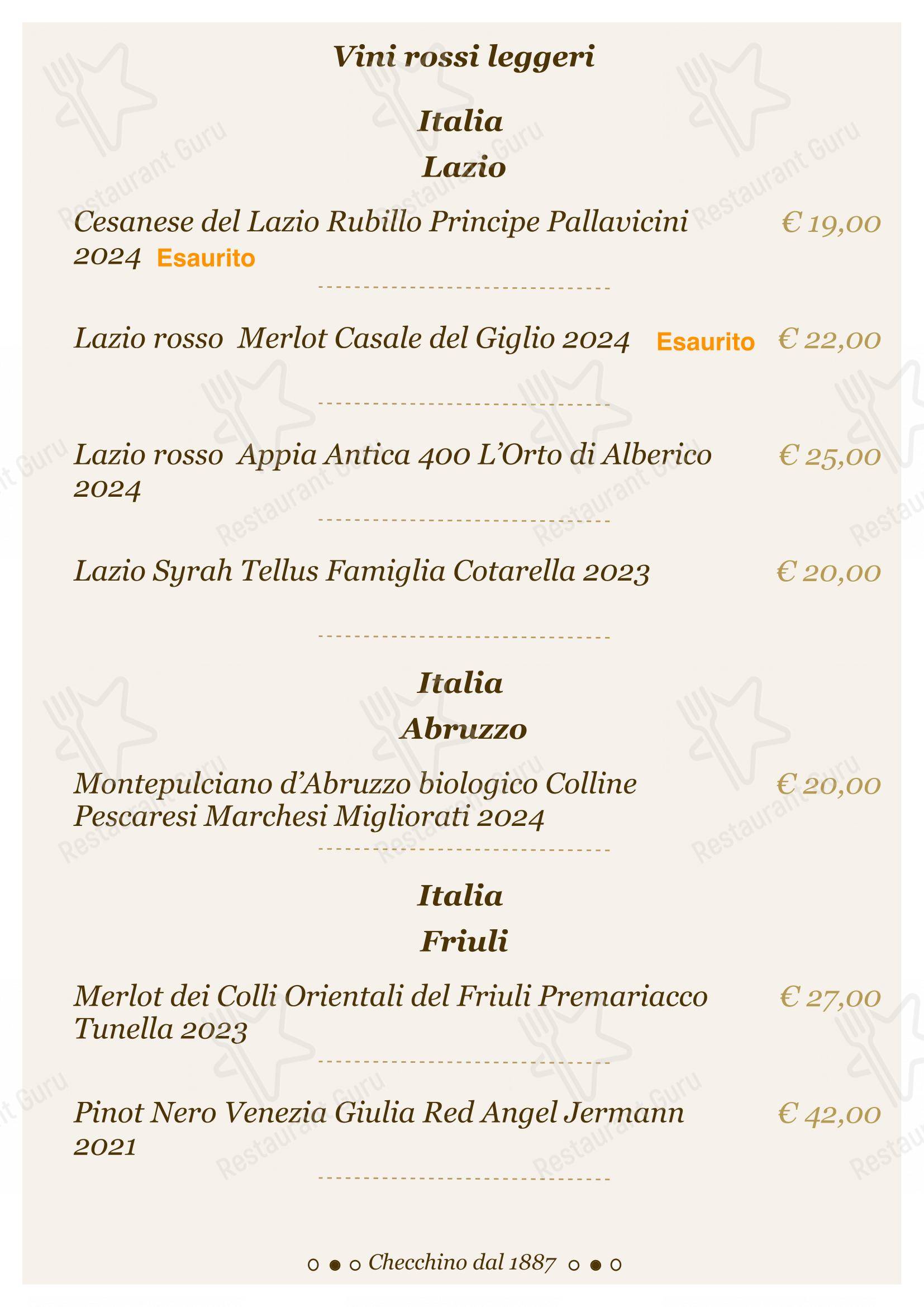 Lunch Menu per Checchino dal 1887 ristorante