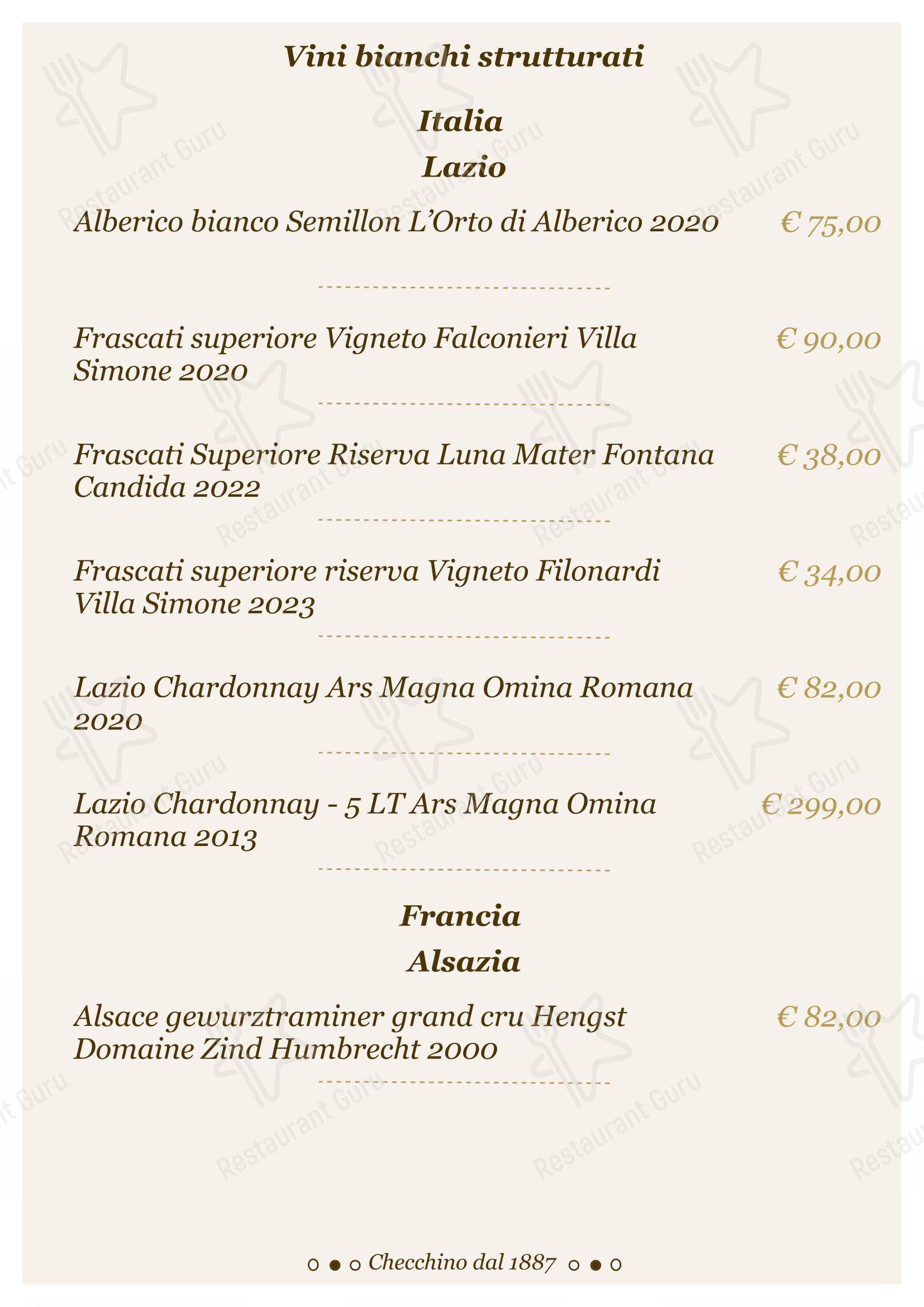 Menu di Checchino dal 1887 - Lunch Menu