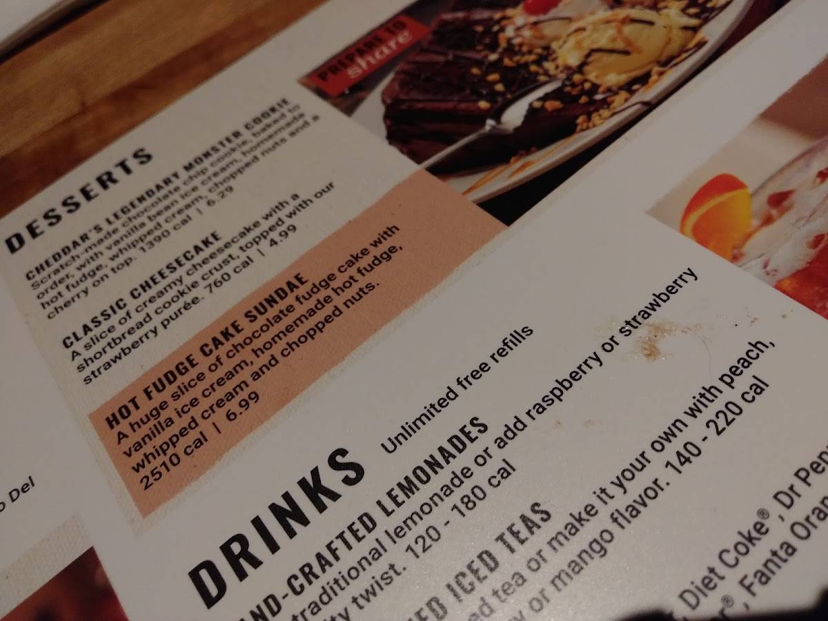 Menu at Cheddar's Scratch Kitchen restaurant, Greenville