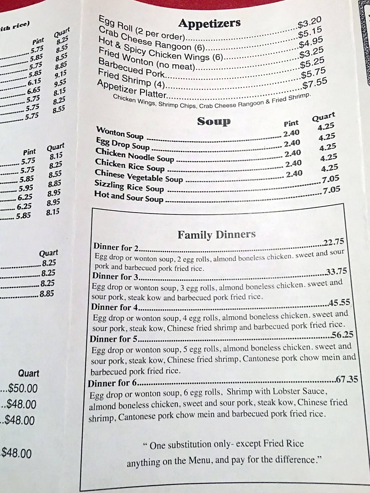 Menu at Chee Kong Restaurant, Davison