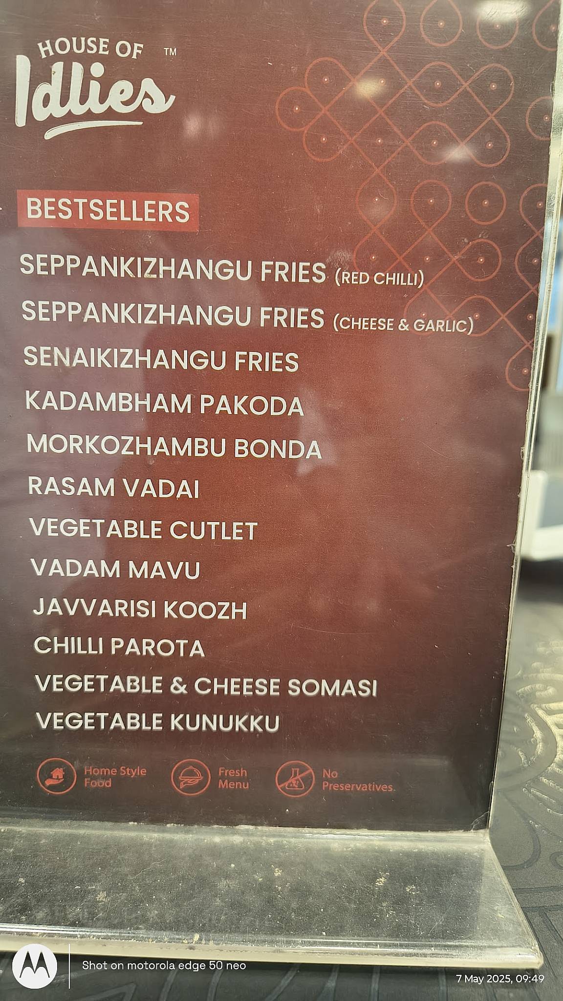 House of Idlies menu