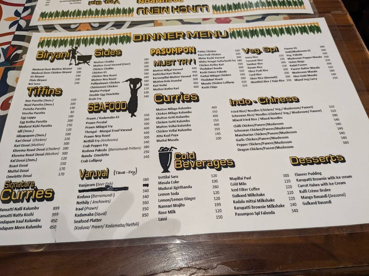 Pasumpon Restaurant menu