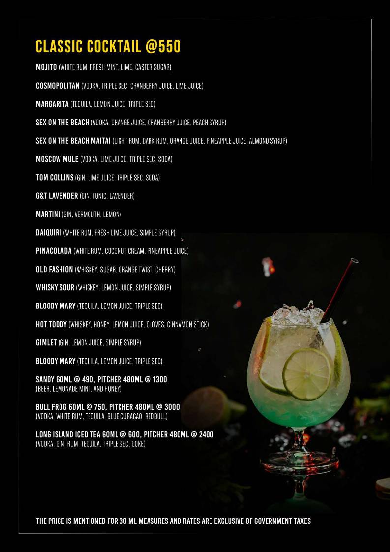 Zebra Crossing Lounge menu