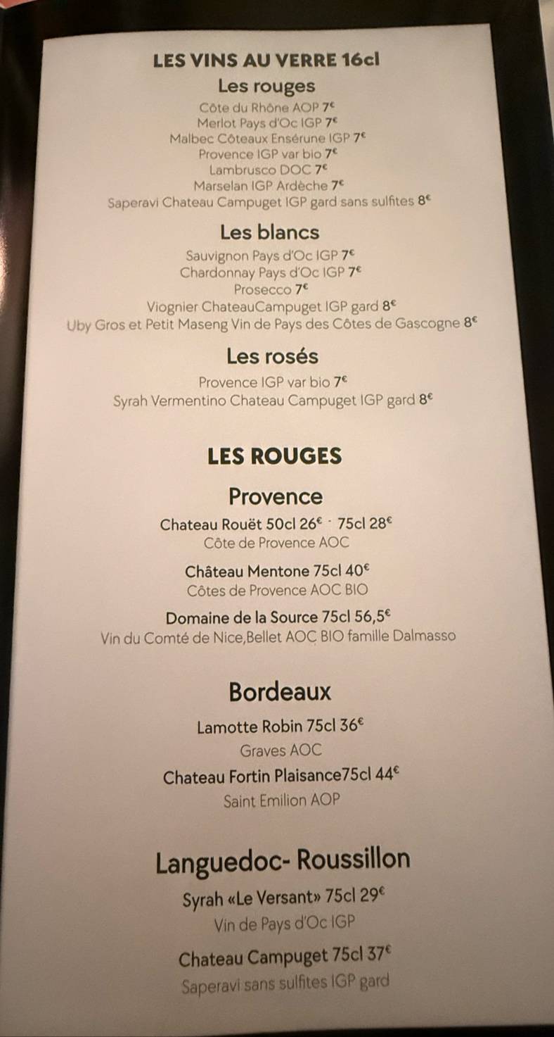 Menu de Chez Acchiardo