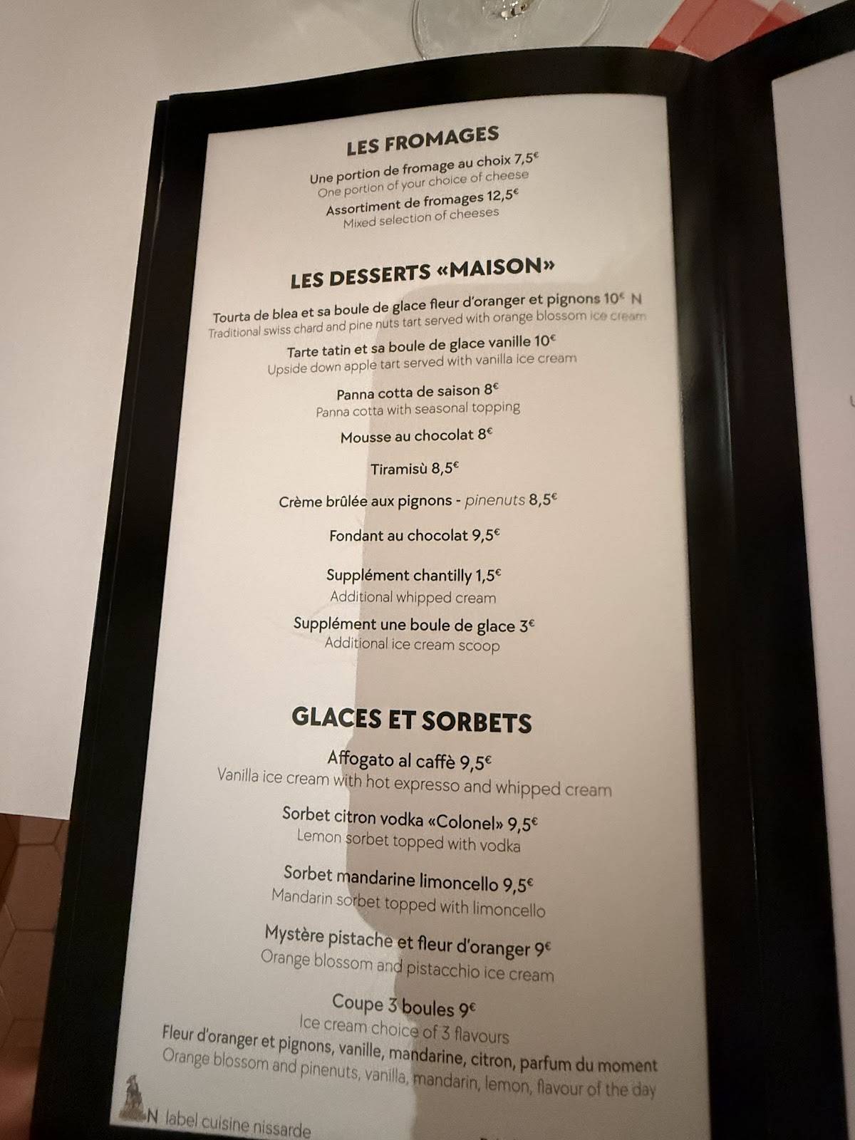 Menu de Chez Acchiardo