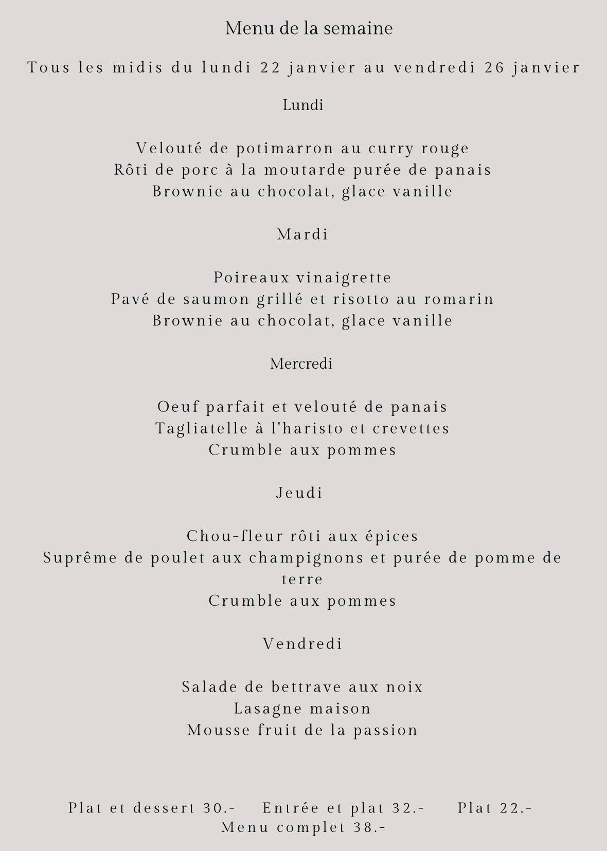 Menu de Chez Cami