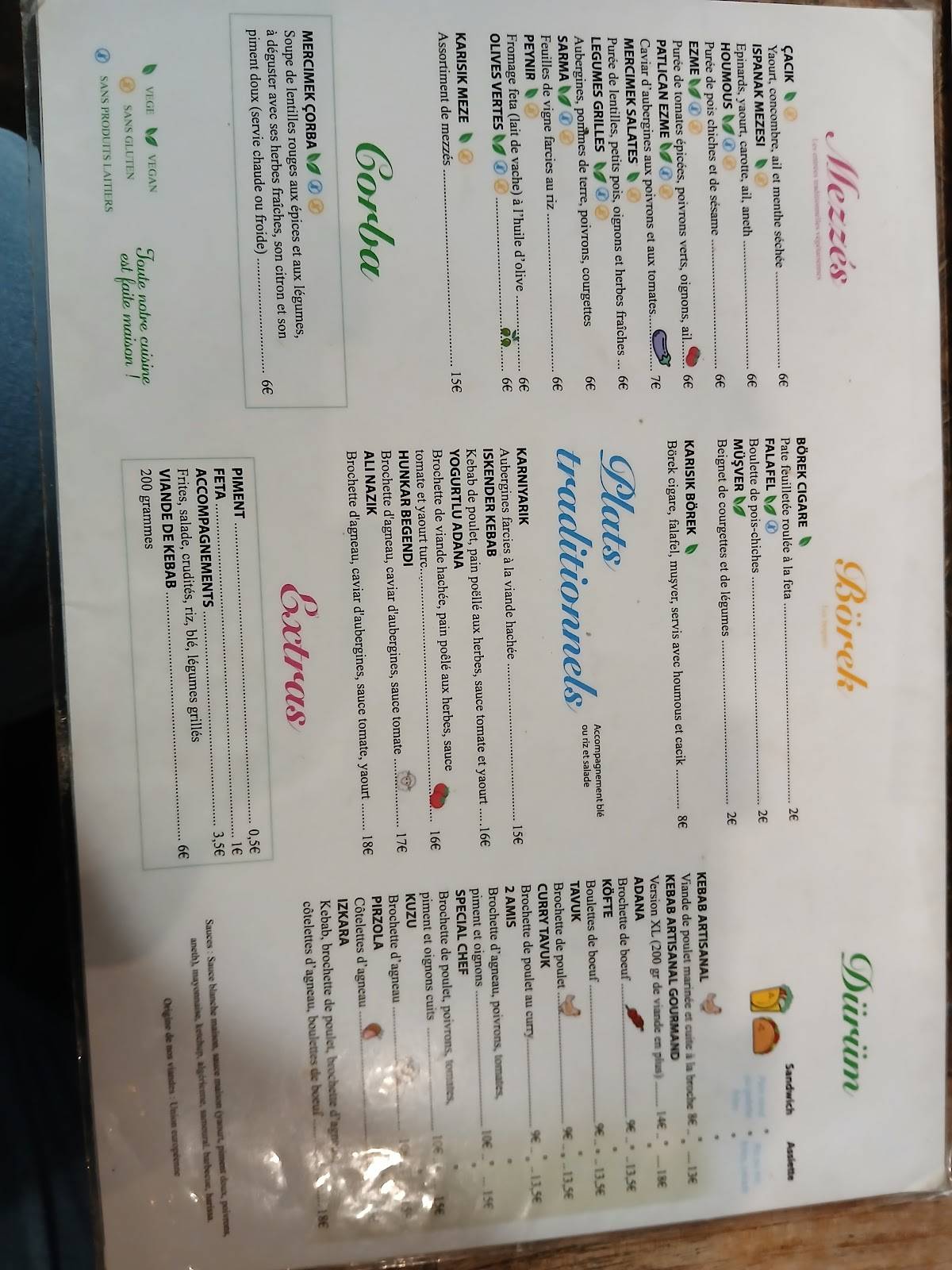 Menu de Chez les Deux Amis