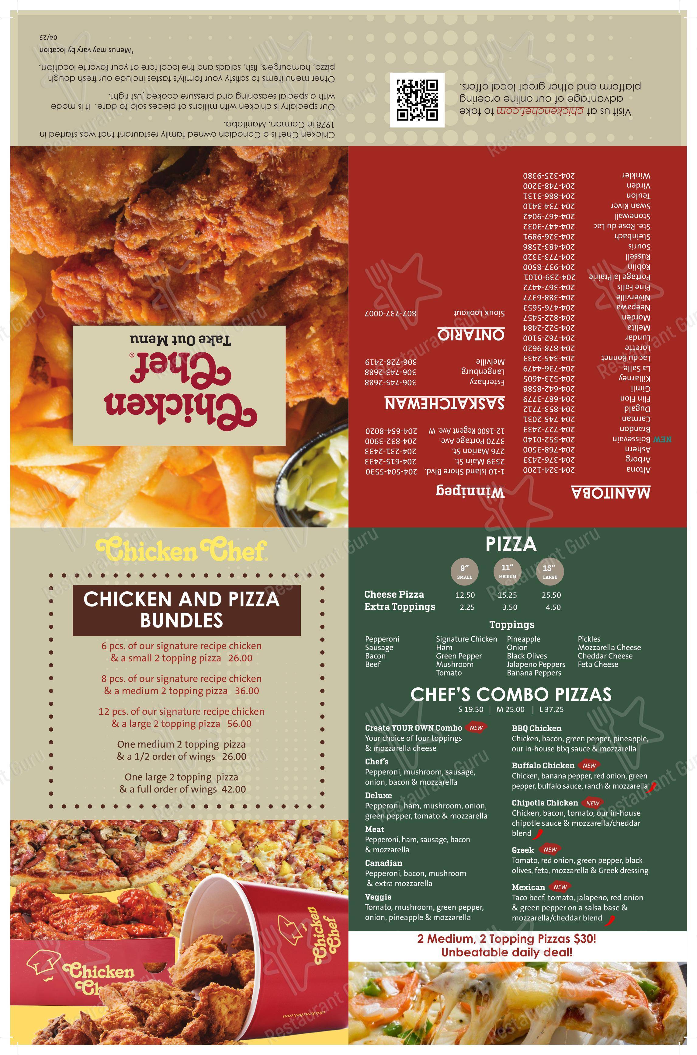 Menu bar pour Chicken Chef restaurant