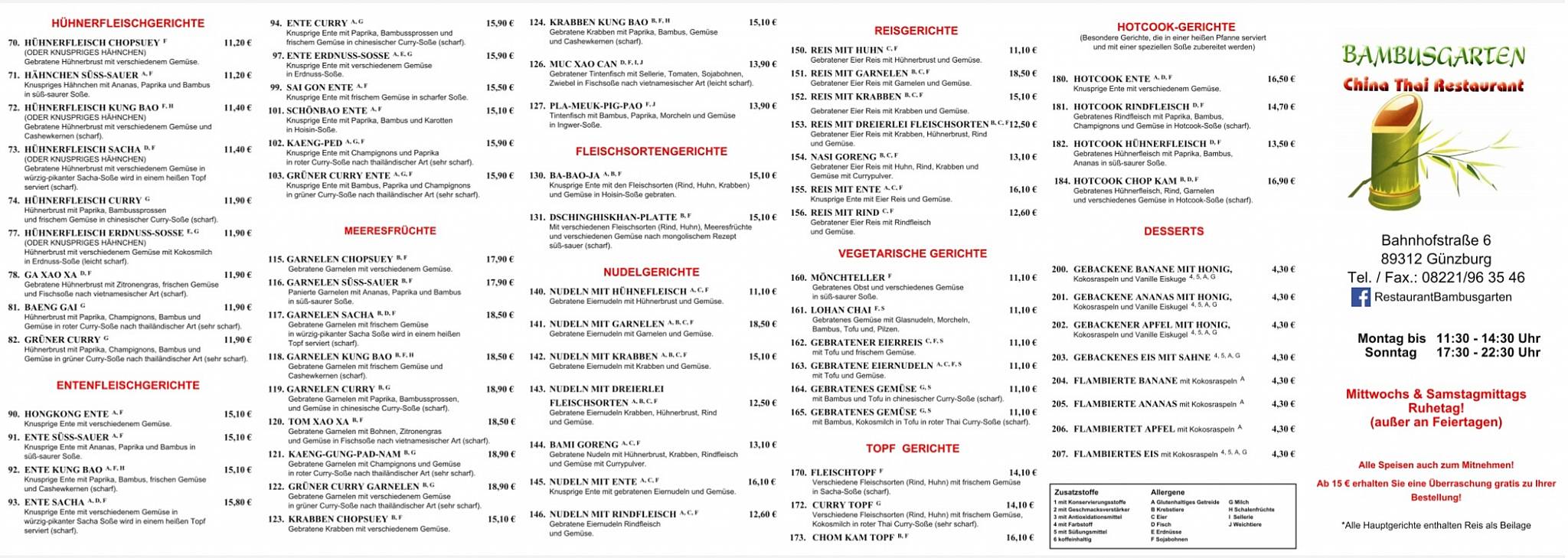 Speisekarte von ChinaThai Bambusgarten Nguyen restaurant, Günzburg