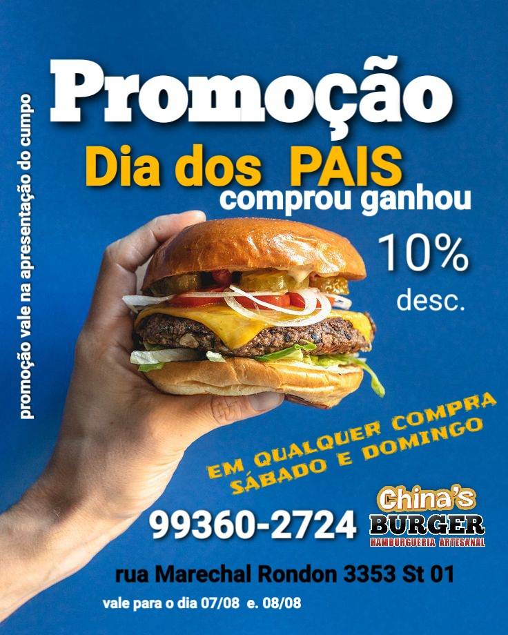 China's Burguer cardápio