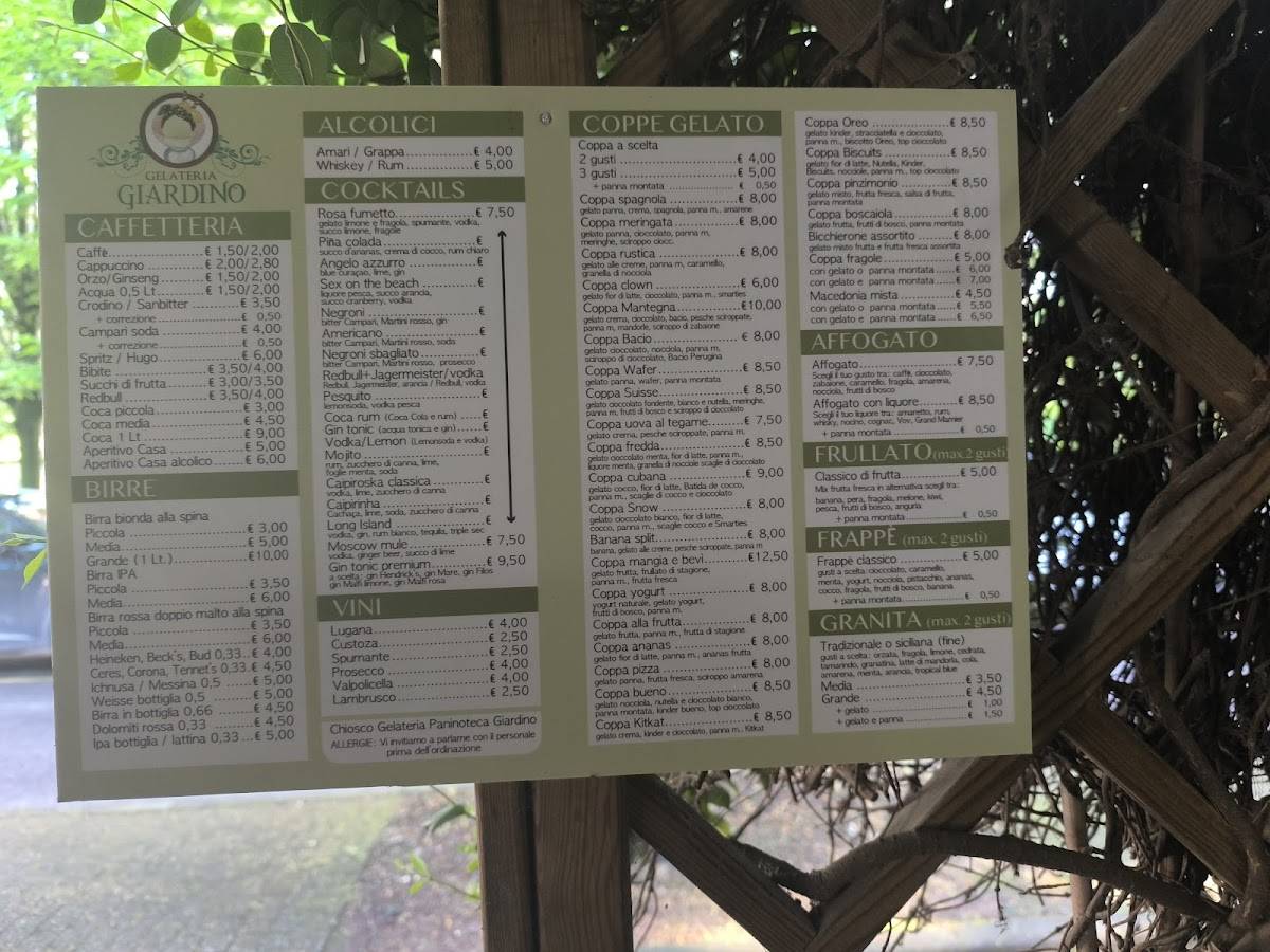 Menu di Chiosco Paninoteca Gelateria Giardino 