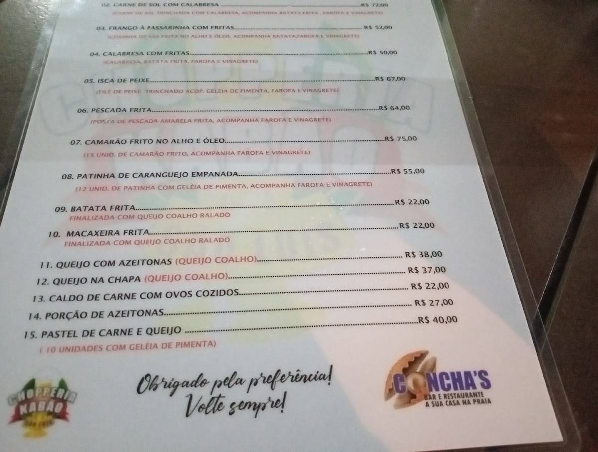 Choperia Kabão cardápio
