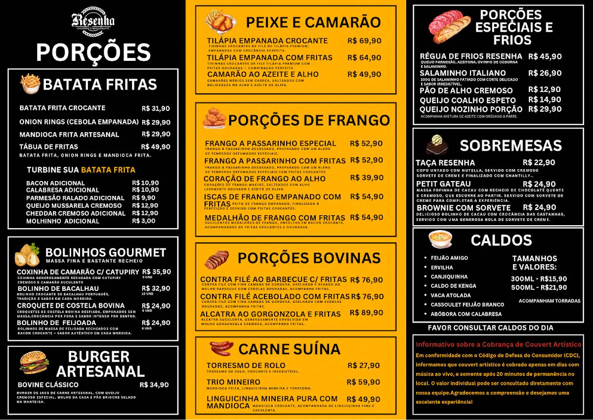 Choperia Resenha e Restaurante cardápio