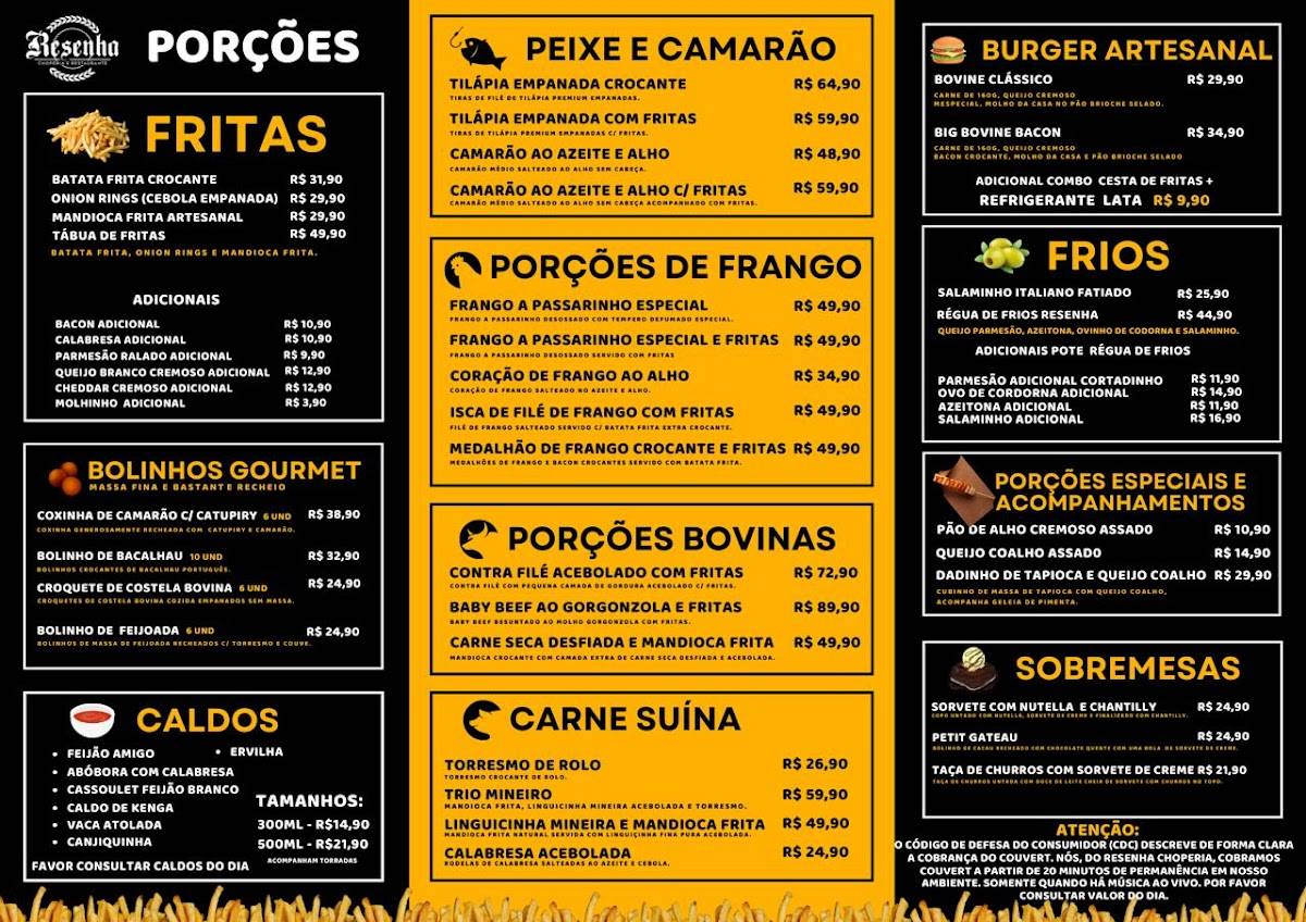 Choperia Resenha e Restaurante cardápio