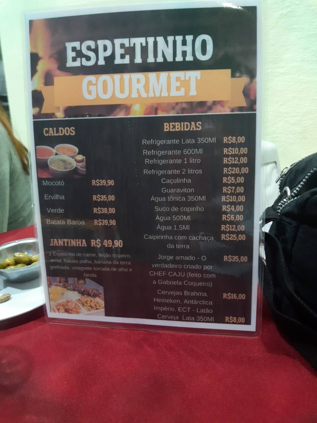Churrasco/jantinha. Parada obrigatoria cardápio