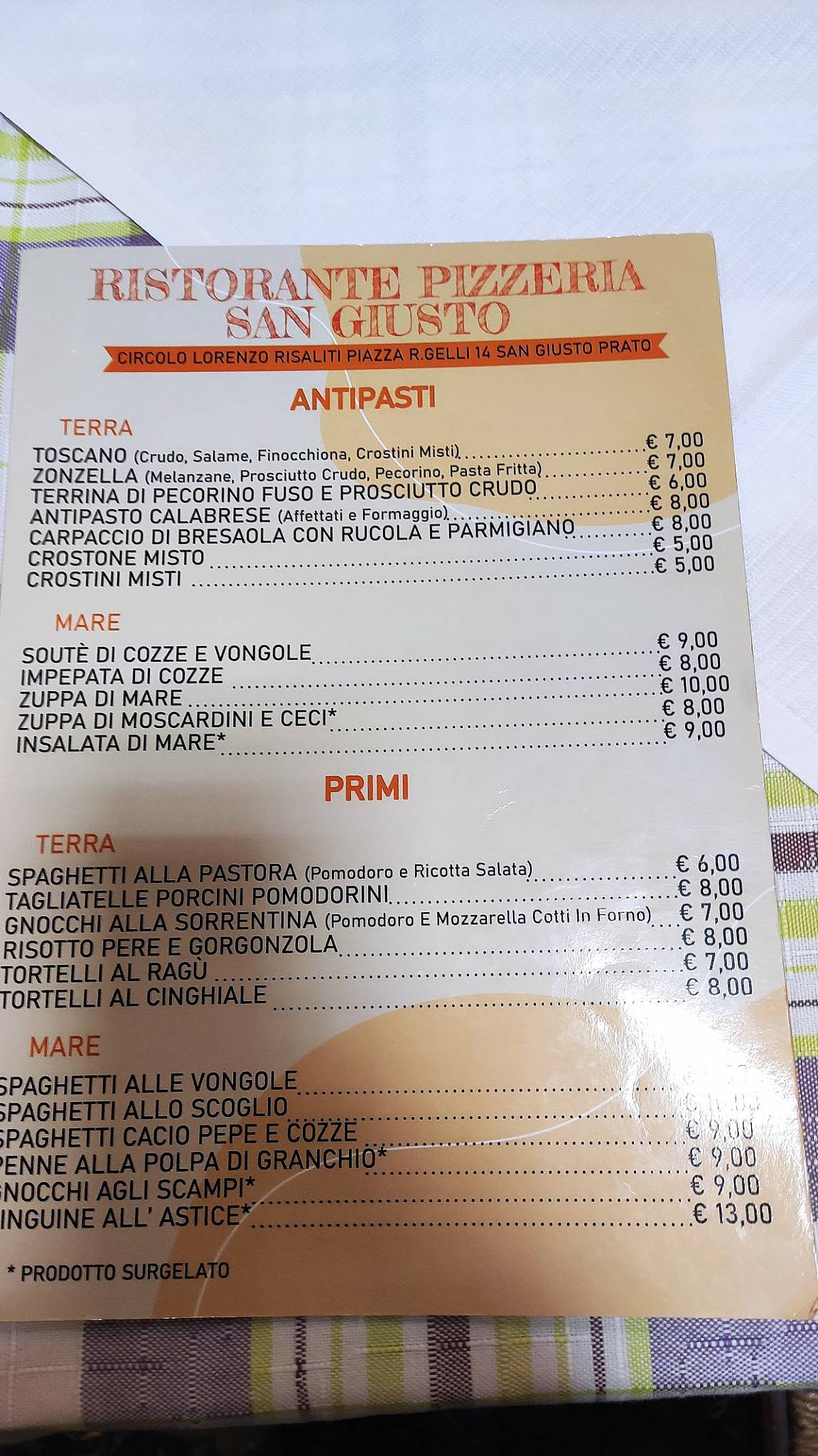 Menu di Circolo ARCI di San Giusto Risaliti 