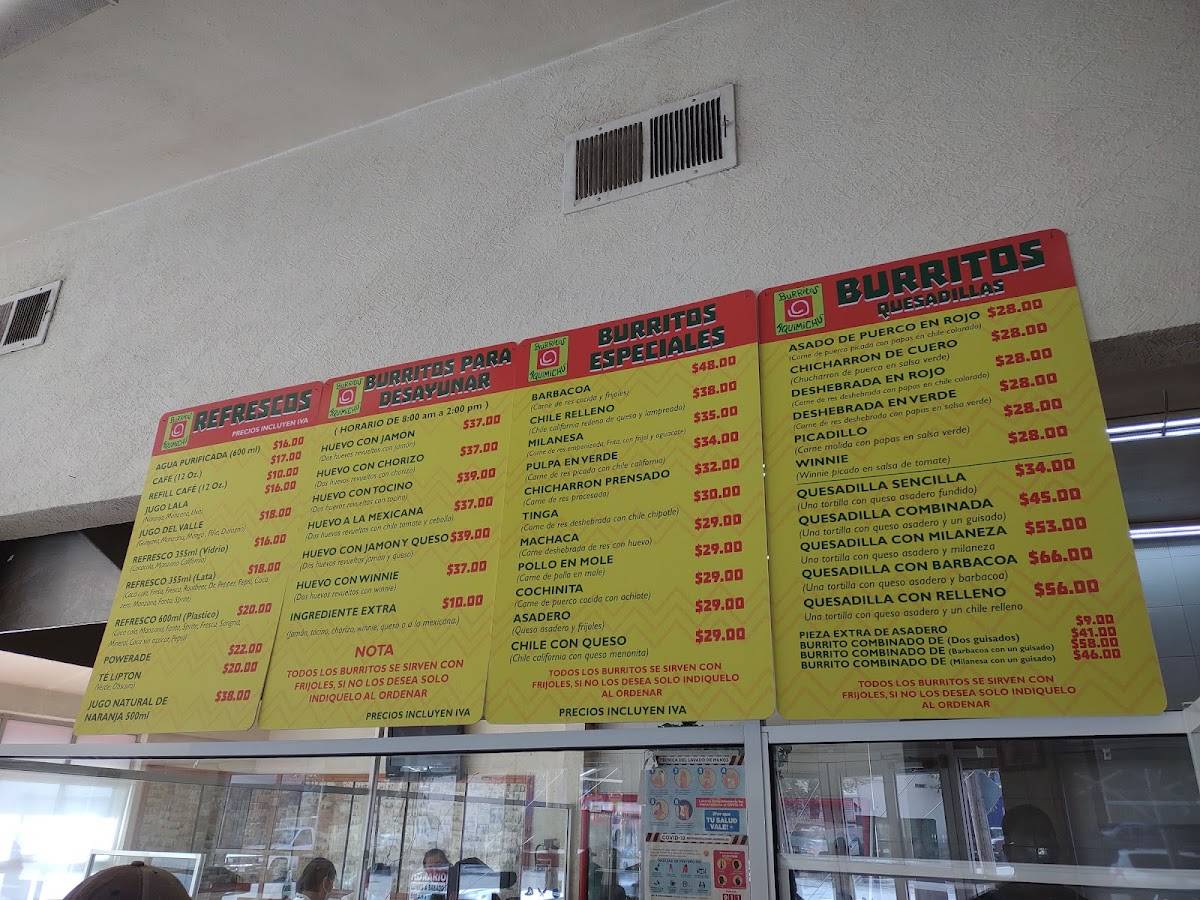 Carta del restaurante Burritos Aquimichú, Ciudad Juarez