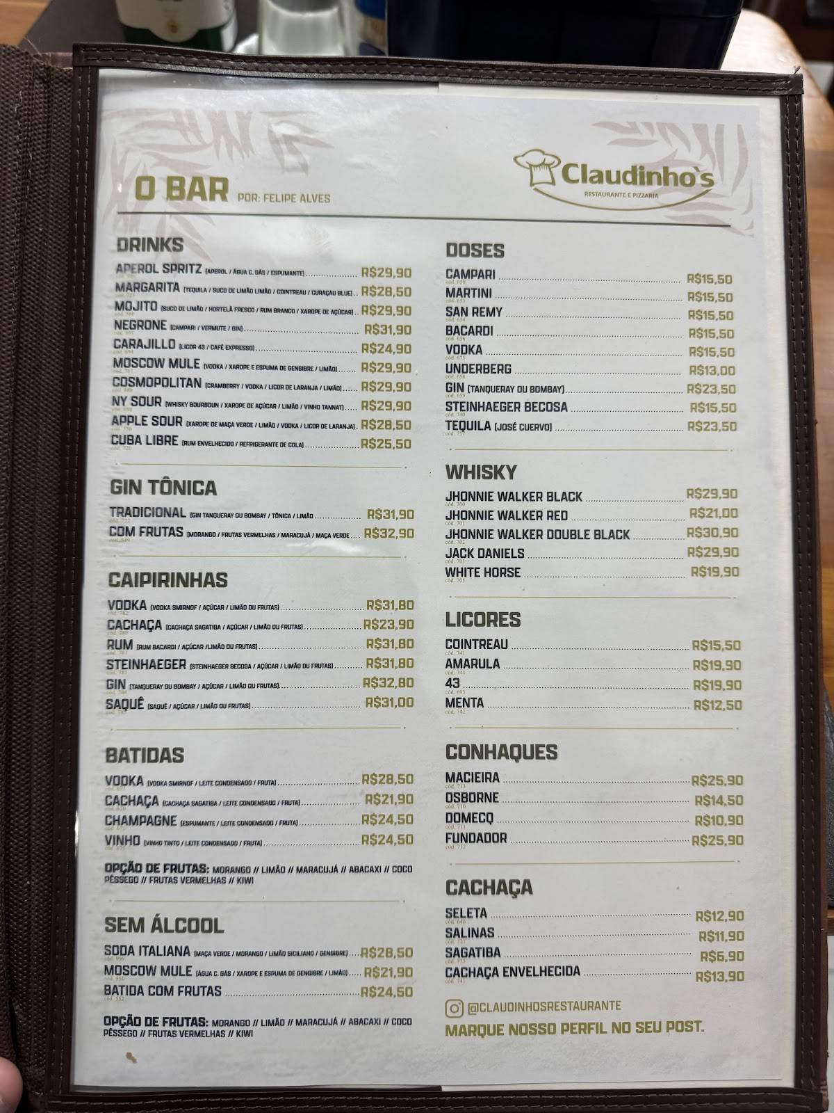 Claudinho's Restaurante cardápio