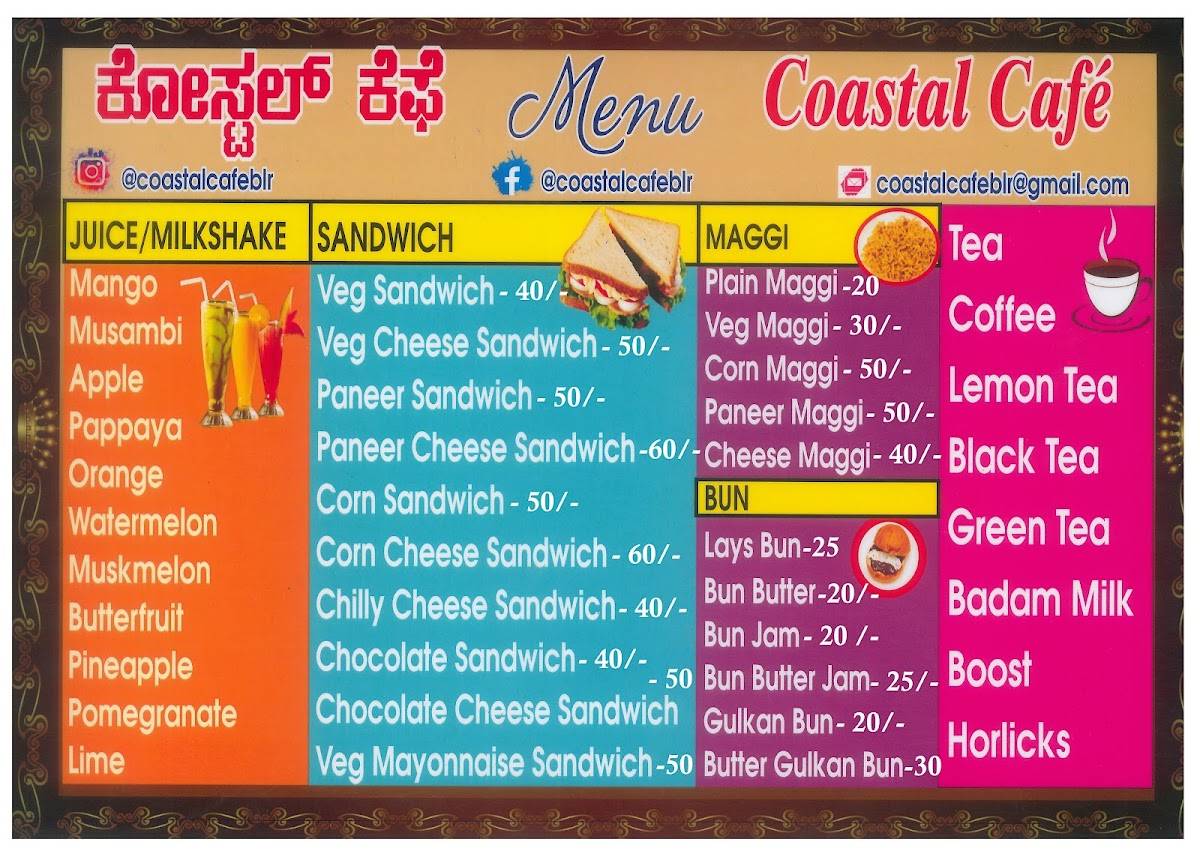 Coastal Cafe menu