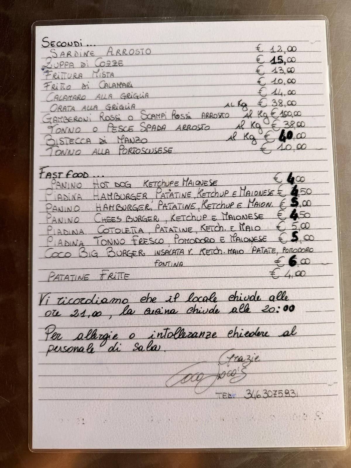 Menu di Coco loco's 