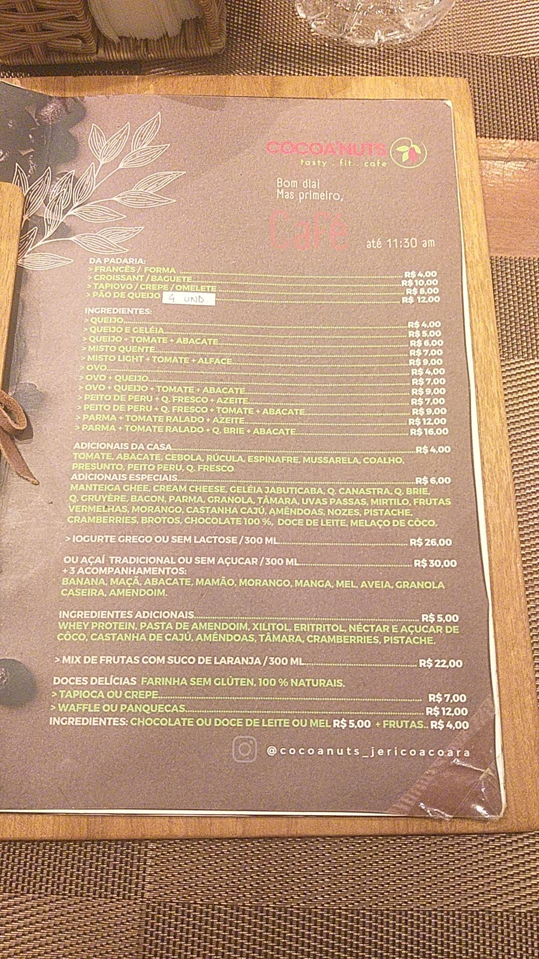 Cocoa'Nuts cardápio