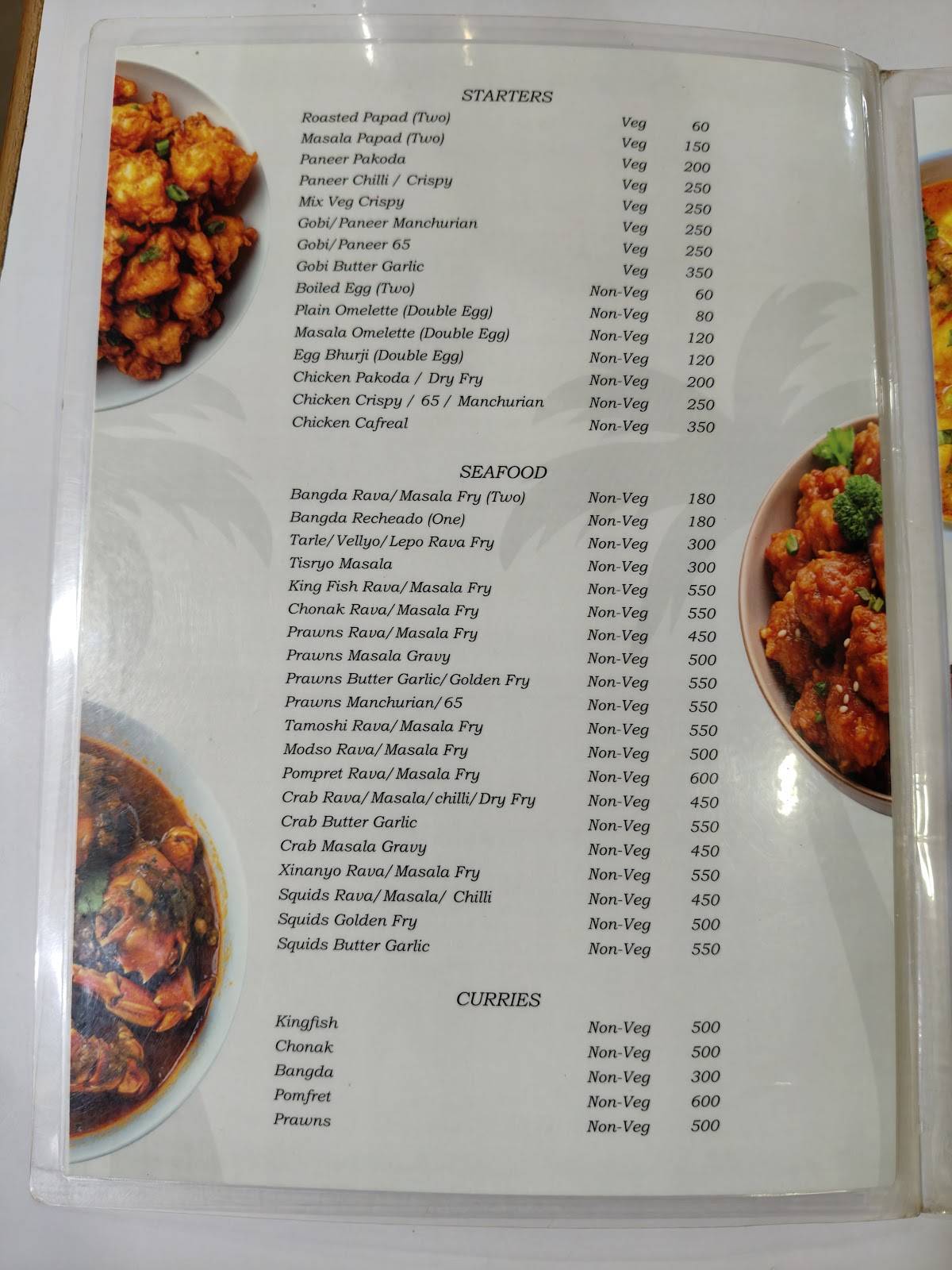 Coconut Goan Fish Thali - A Goan Seafood Restaurant menu
