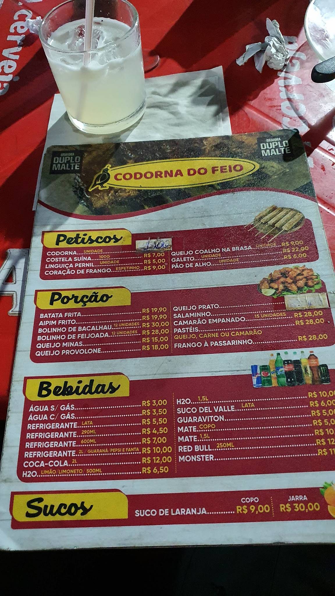 Codorna do Feio cardápio