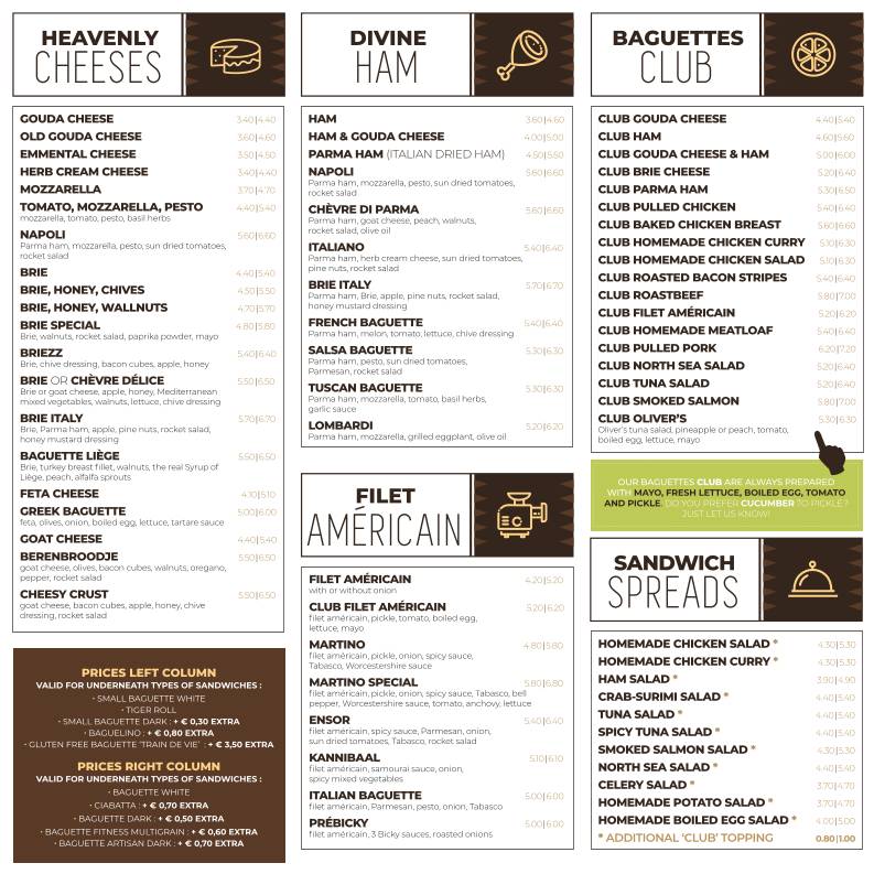 Menu de Oliver's Sandwich &amp; Salad Bar