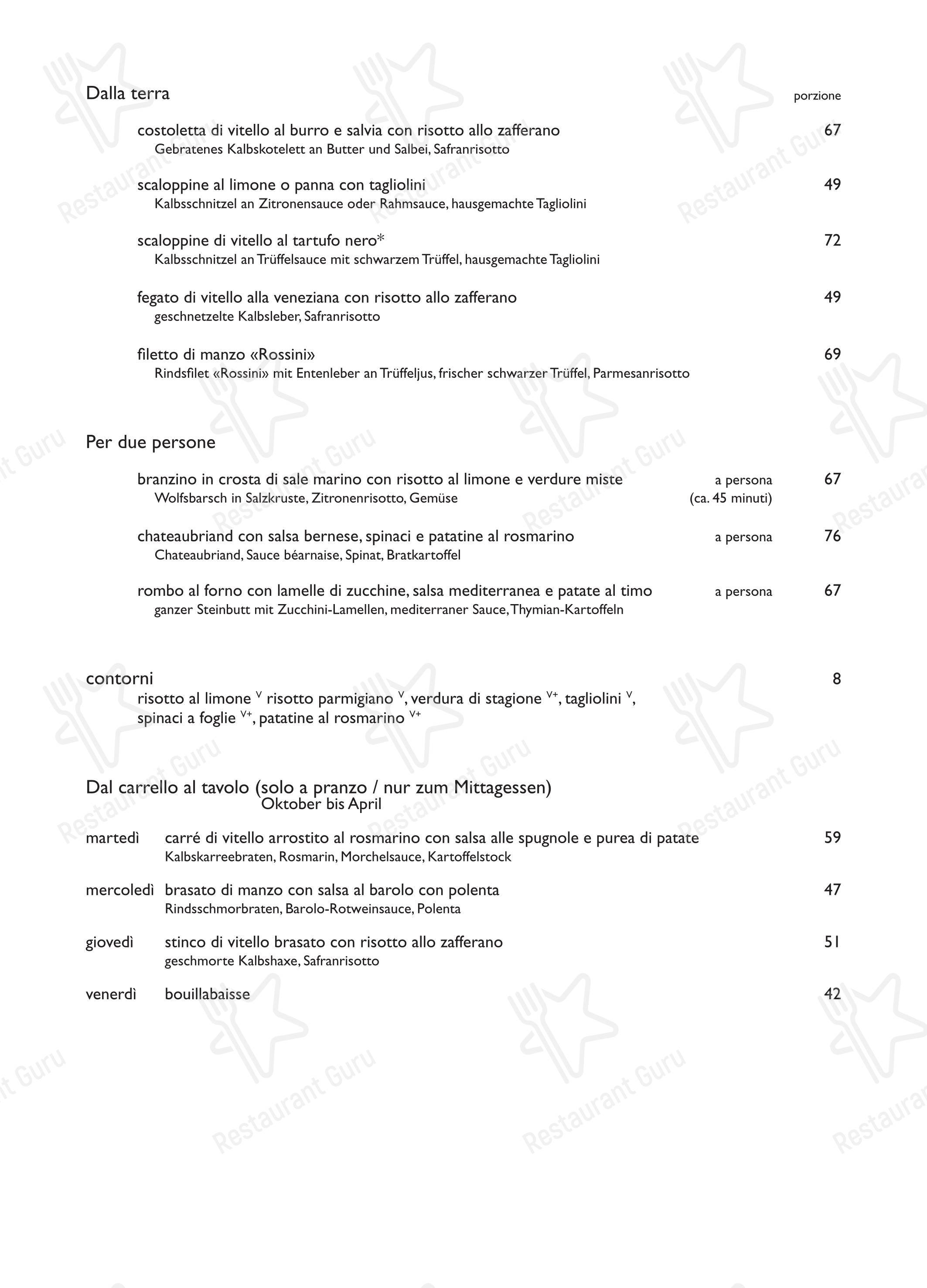 Menu per Ristorante Conti in Zurigo