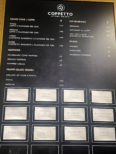 Coppetto Artisan Gelato menu