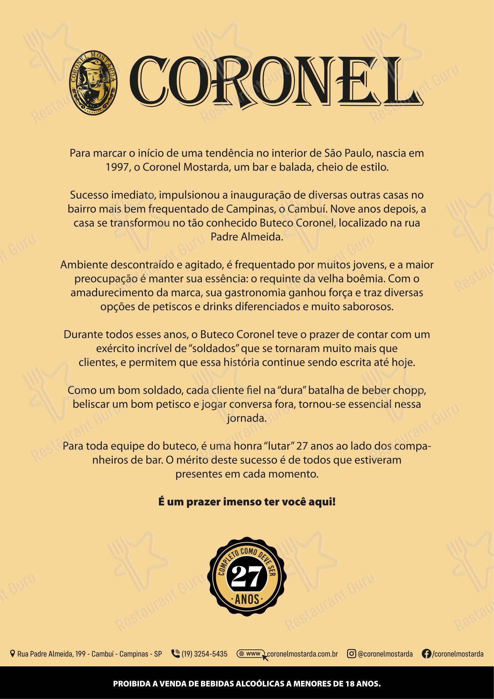 Coronel Mostarda em Campinas - Menu