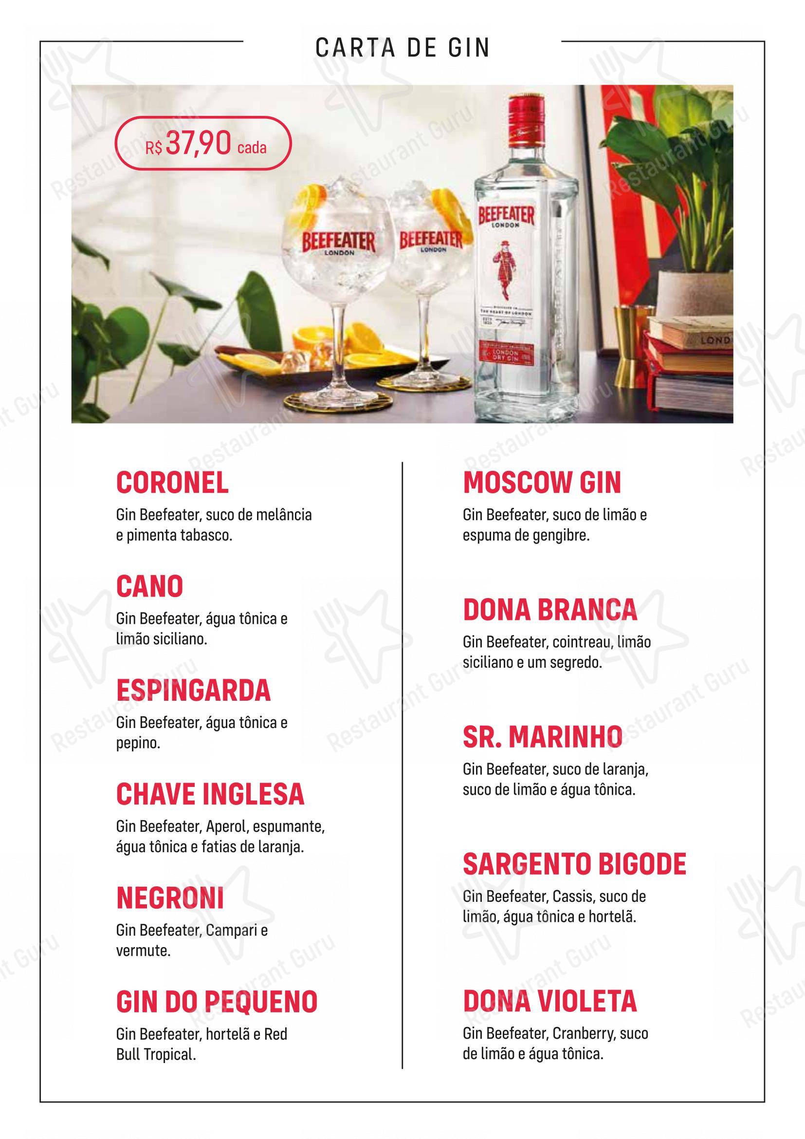 Coronel Mostarda em Campinas - Menu