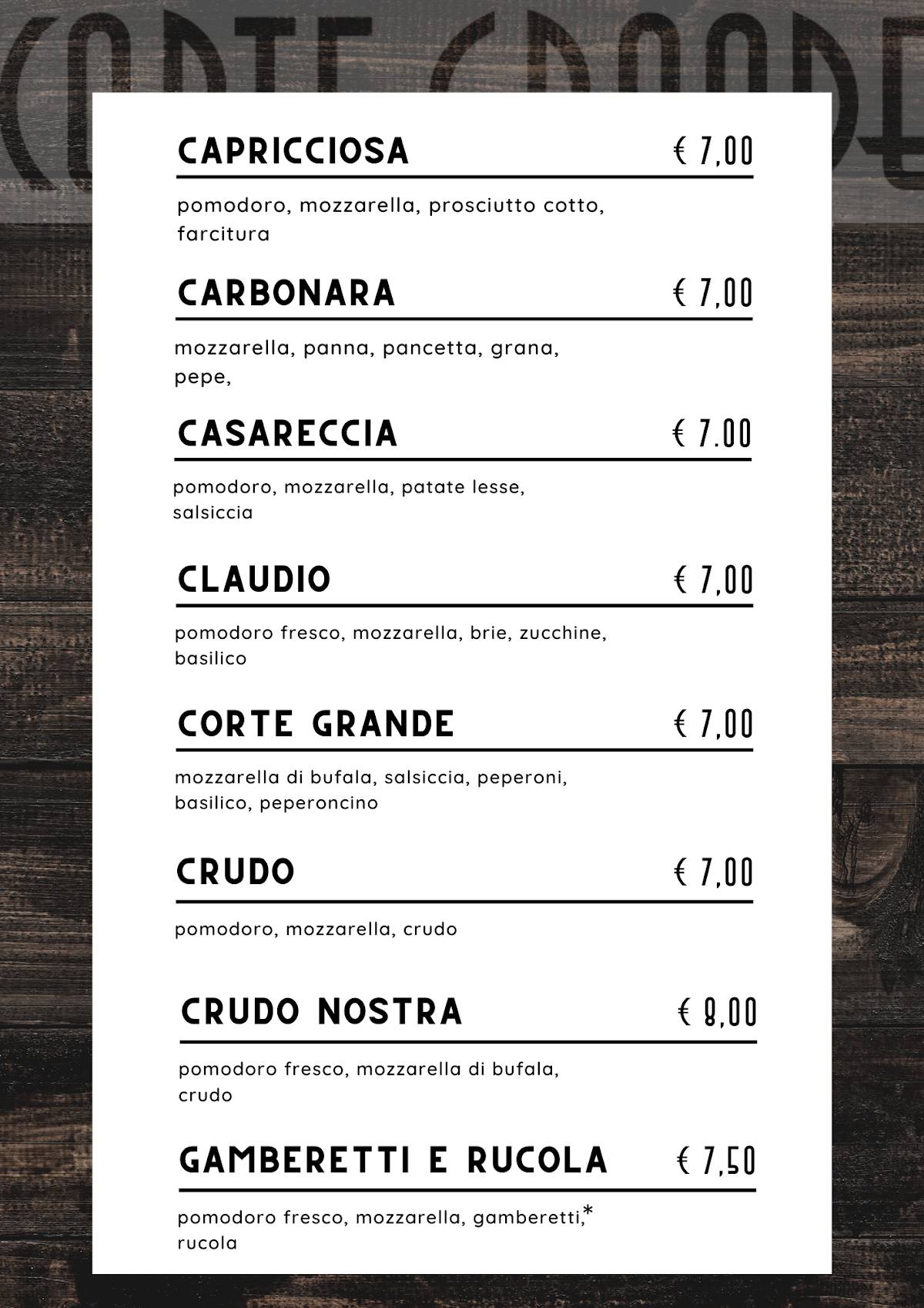 Menu di Pizzeria Corte Grande 
