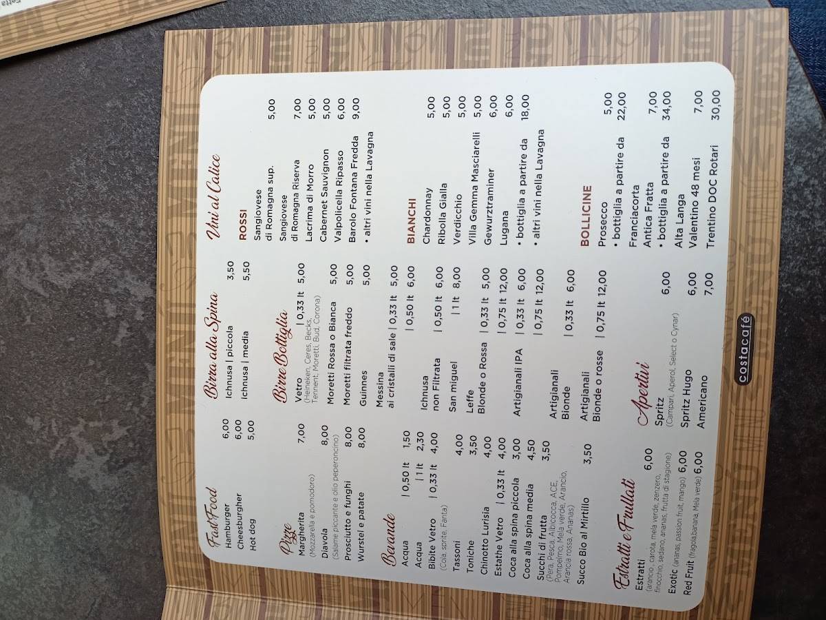 Menu di Costa Cafè 