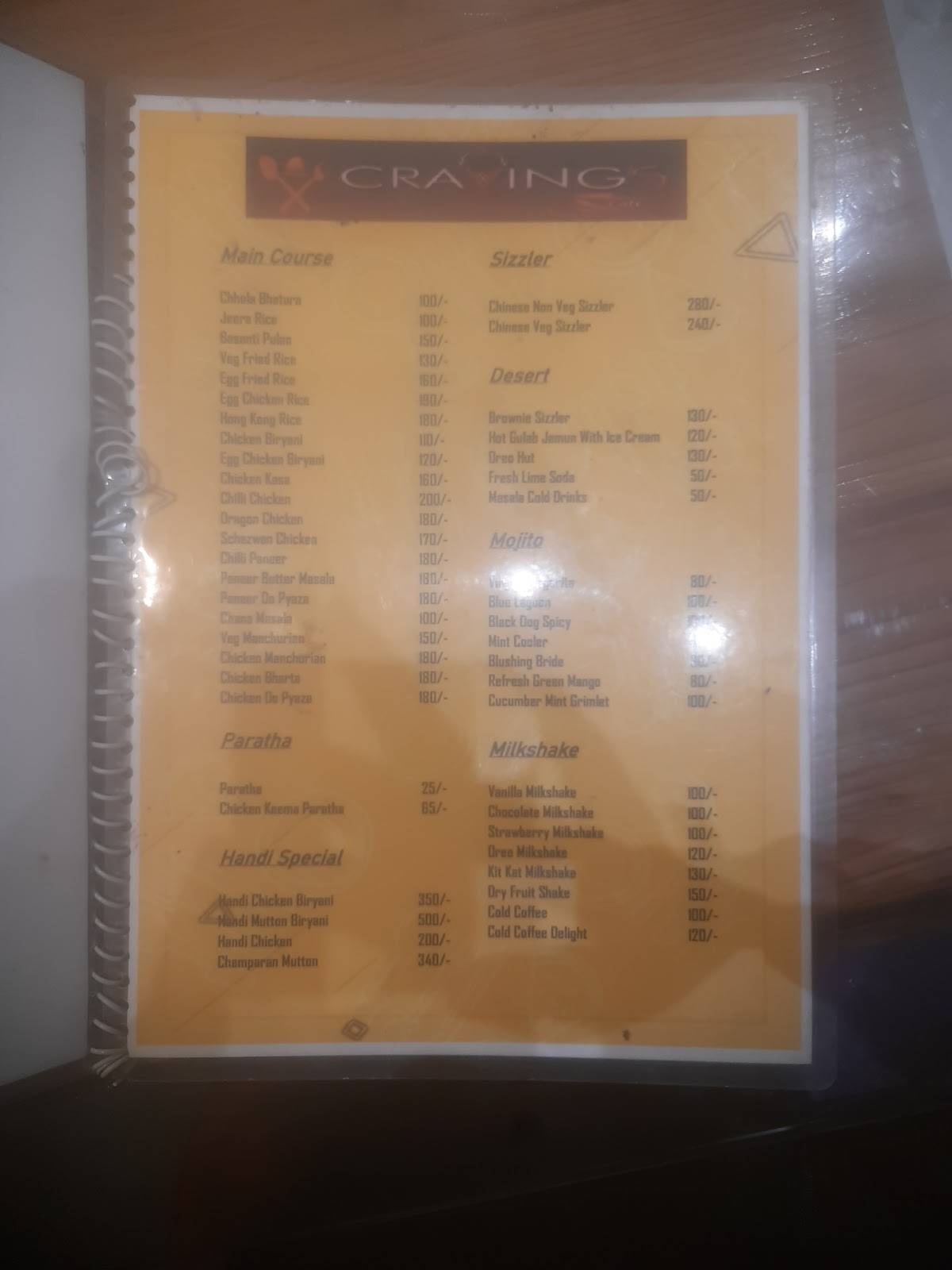 Cravings cafe menu