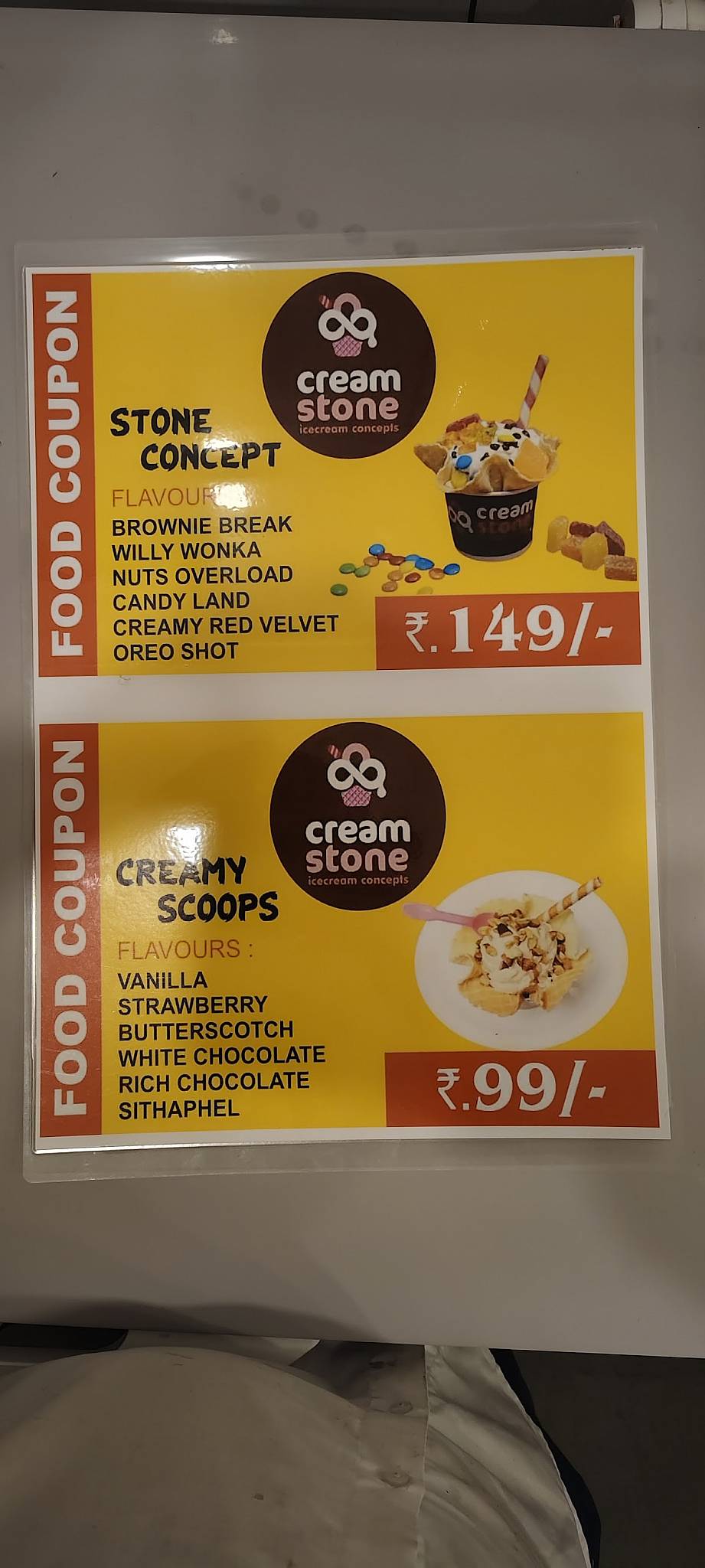 Cream stone menu