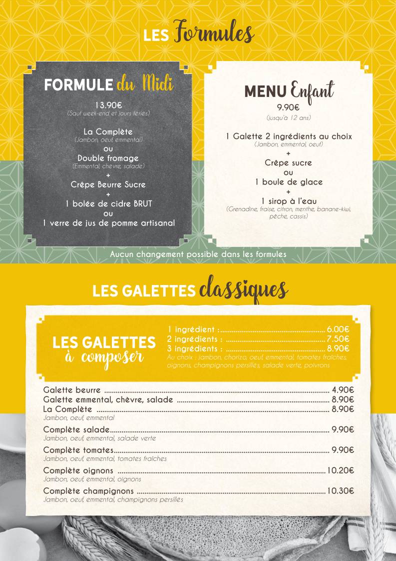 Menu de Crêperie Le Connétable