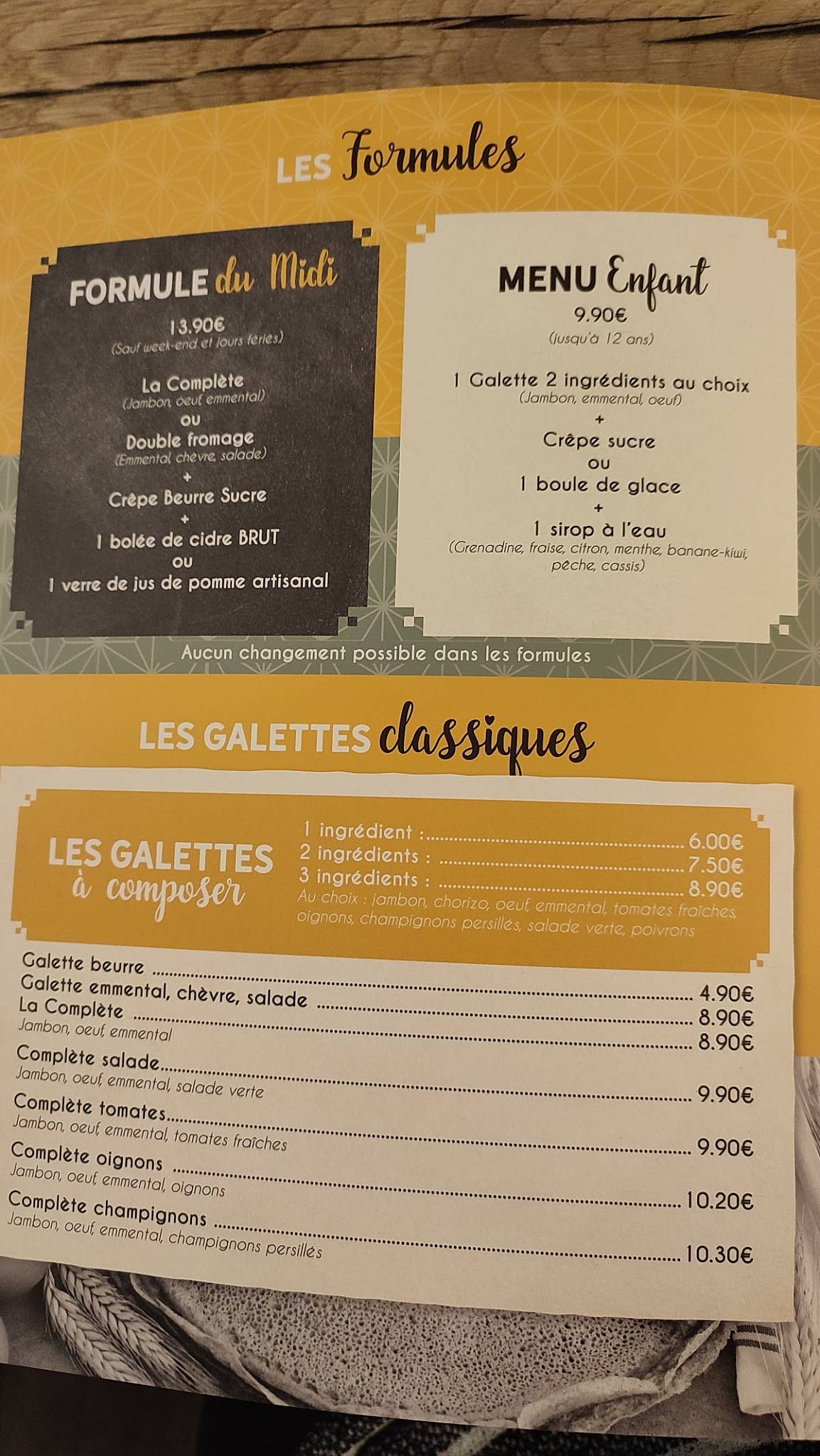 Menu de Crêperie Le Connétable