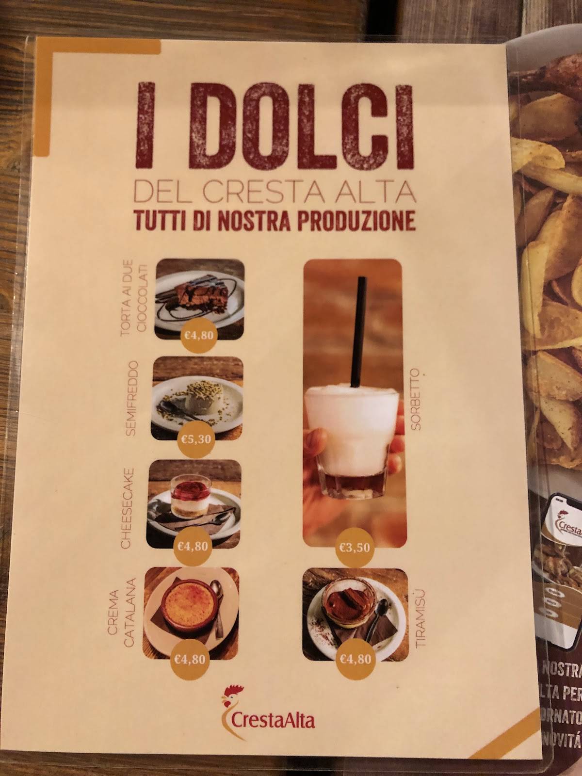 Menu di Crestaalta 