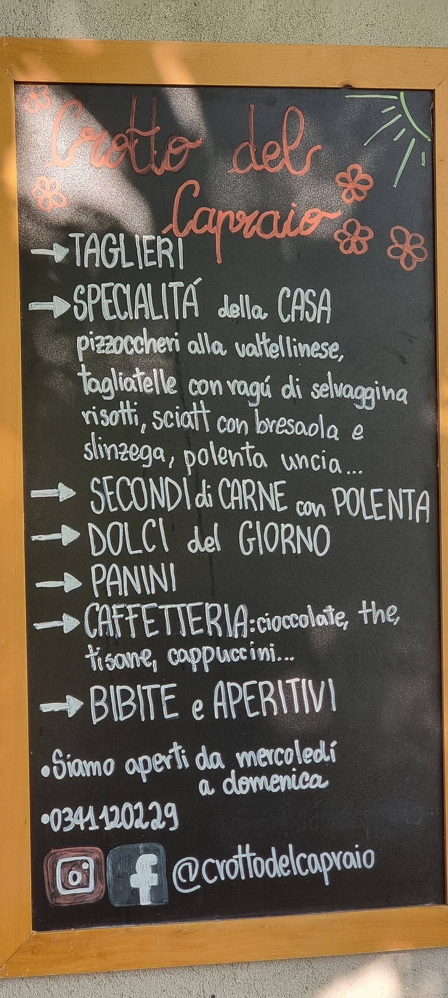 Menu di Crotto del Capraio 