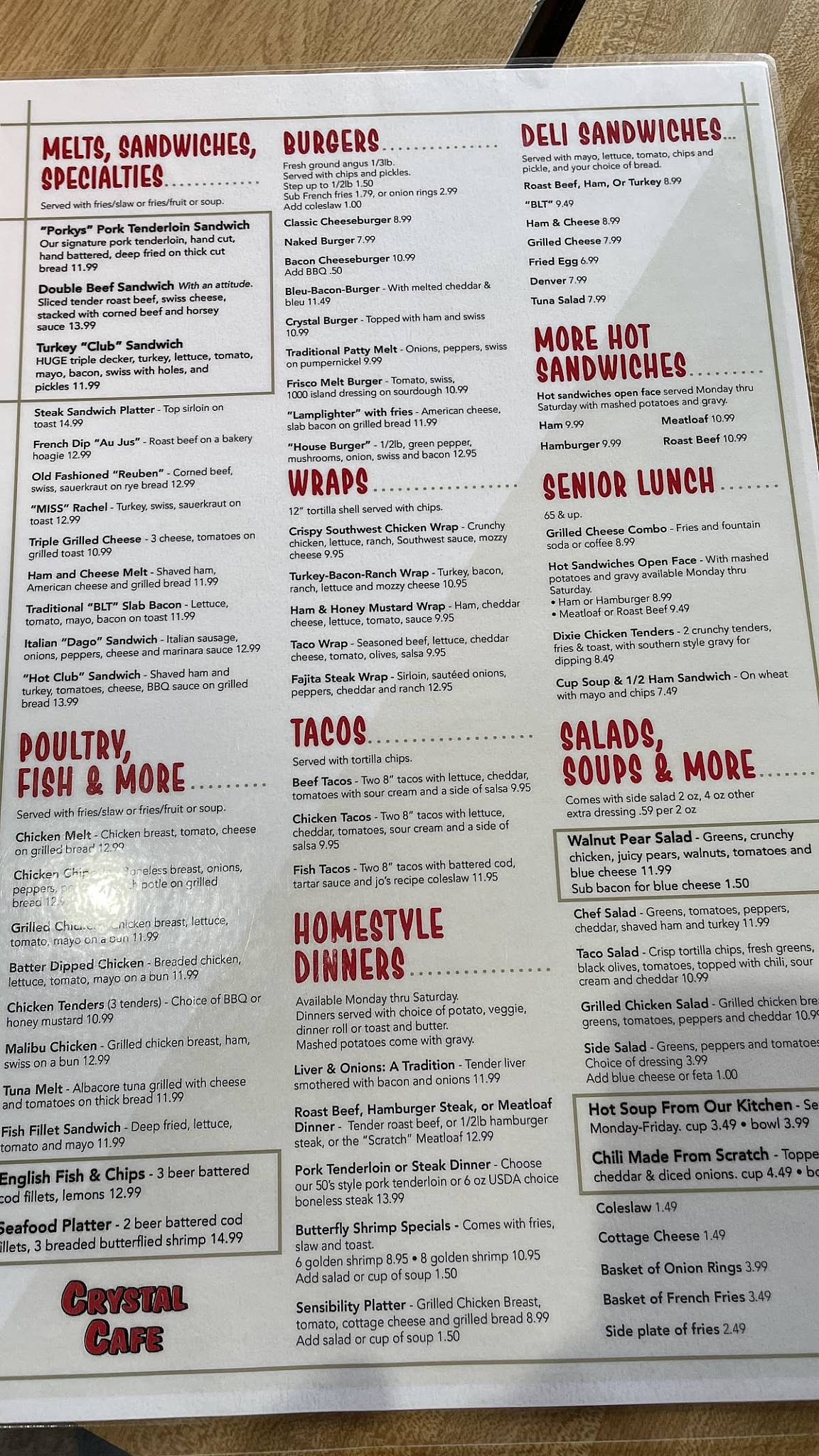 Menu at Crystal Cafe & Grill, Crystal