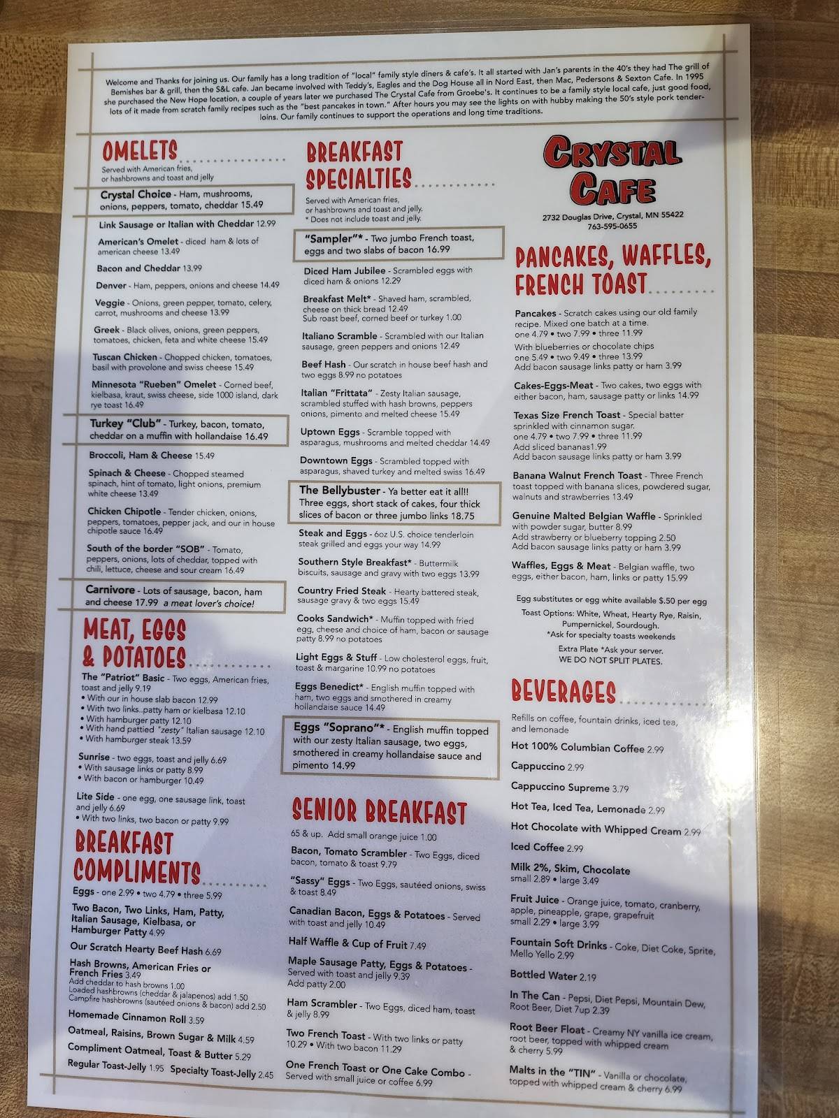 Menu at Crystal Cafe & Grill, Crystal