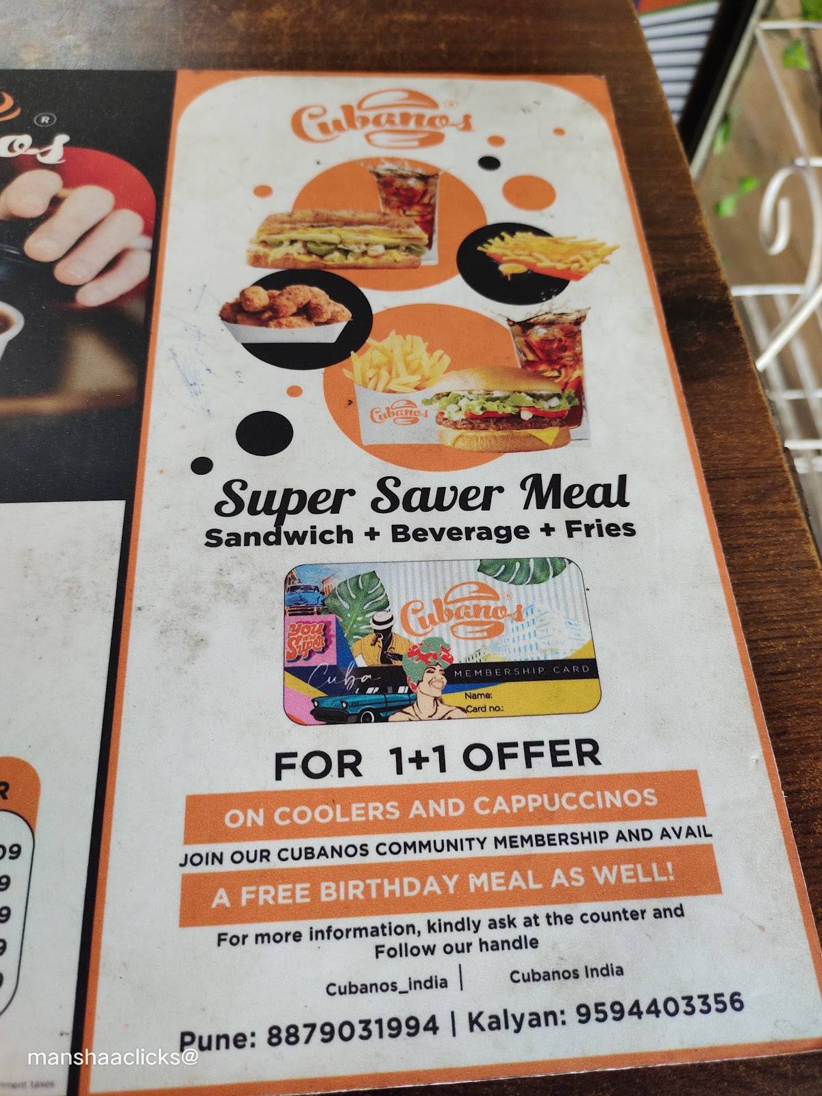 Cubanos menu