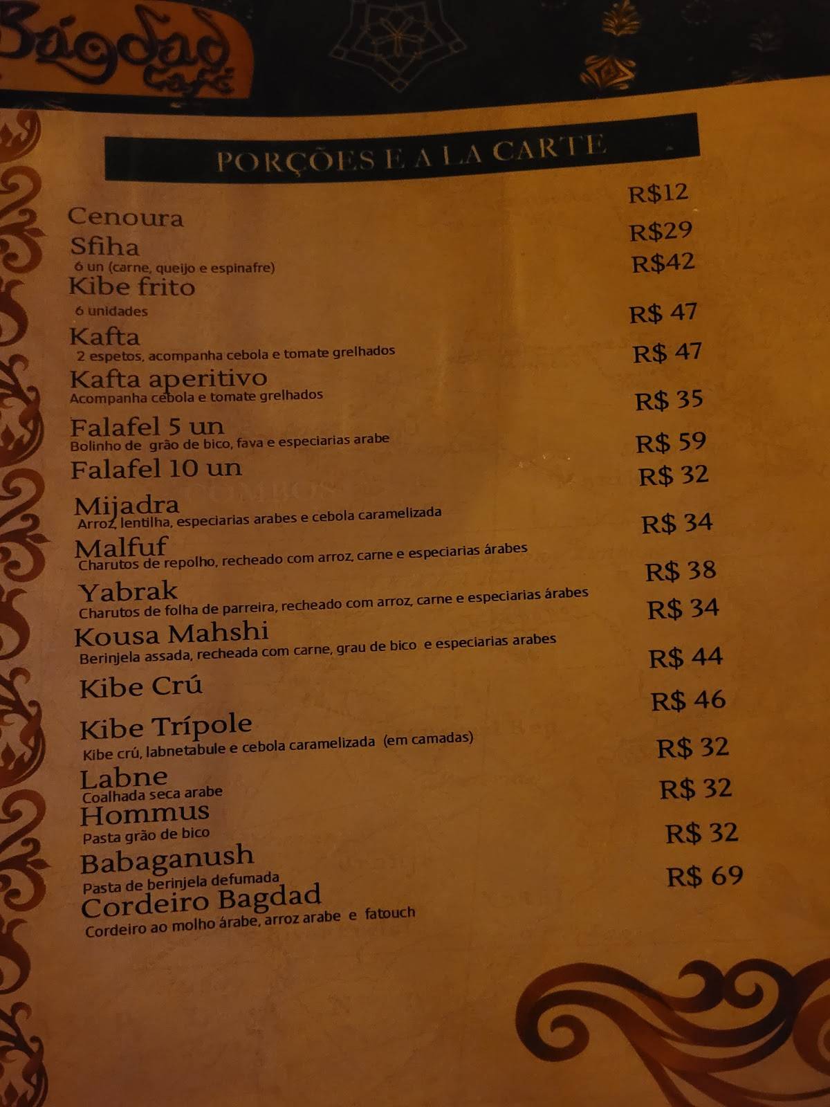 Bagdad Café cardápio