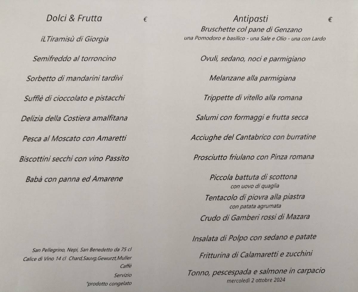 Menu di Ristorante Da Elena 